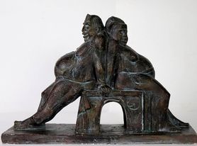 Author. David Bolkvadze. Sculpture:   "Is that a Man?!,” (Characters: Luarsab and Darejan).